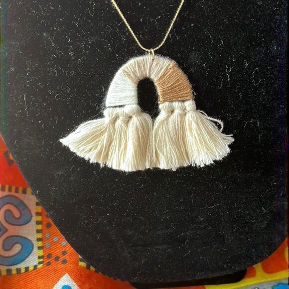 18” Boho Inspired Gold Tone Necklace with Earth Tone Rainbow Pendant - Picture 3 of 6